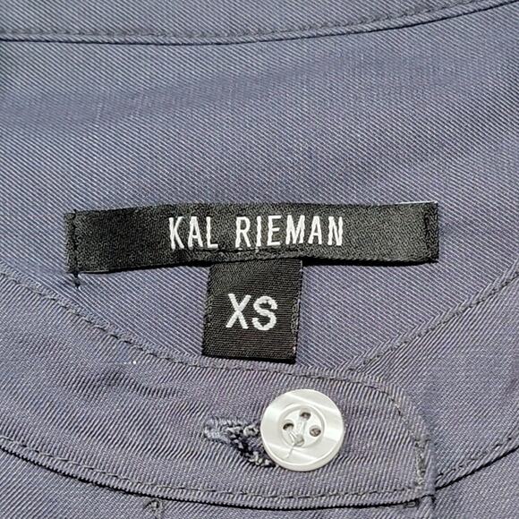 Kal Rieman Cotton XS Half Button Mandarin Collar Shirt Gray Twill Minimalist Top - Picture 3 of 6